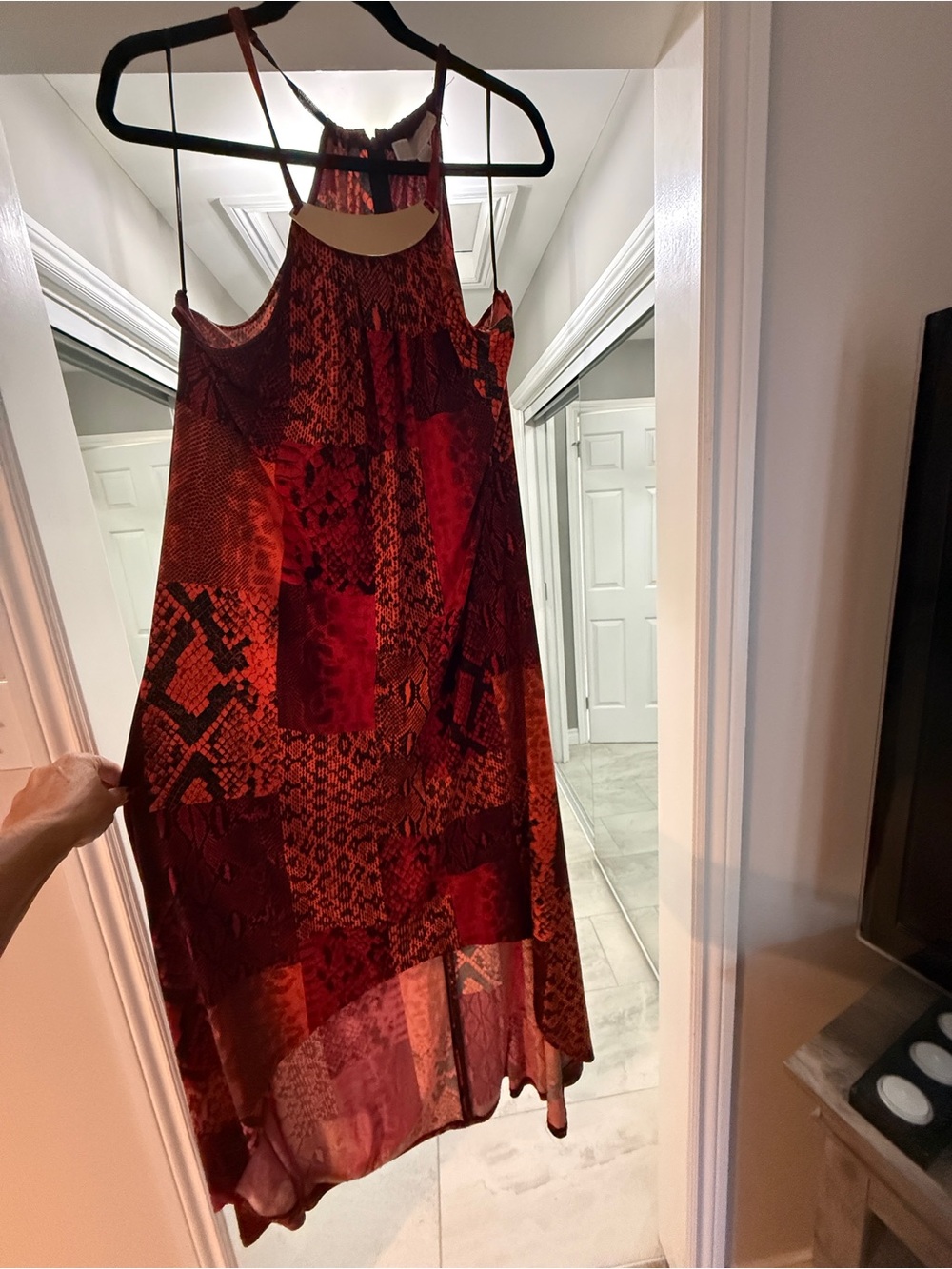 MICHAEL Michael Kors Red Patchwork Snake-Print Halter Dress